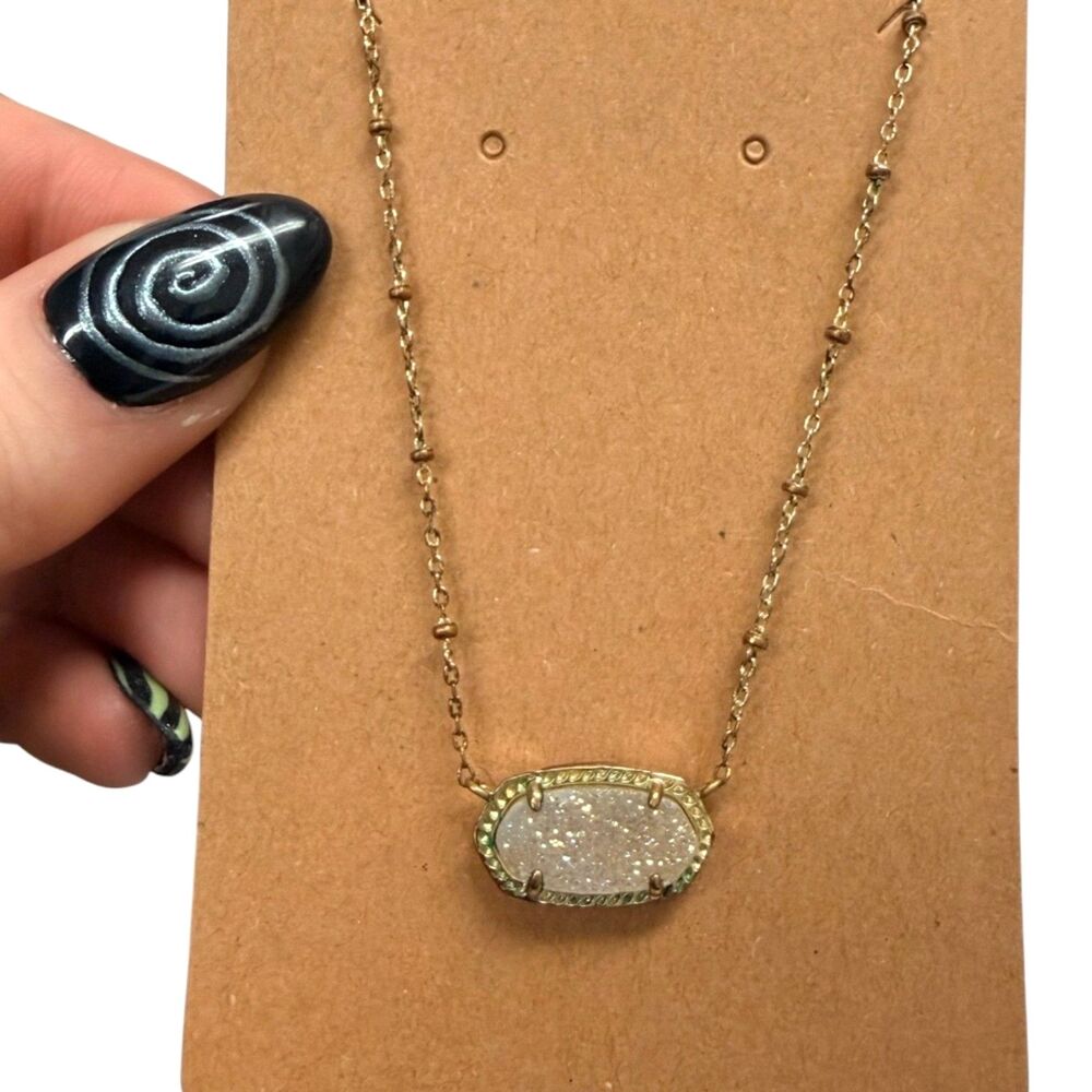 Kendra Scott Elisa Gold Satellite Necklace Platinum Drusy Quartz Fixed Pendant